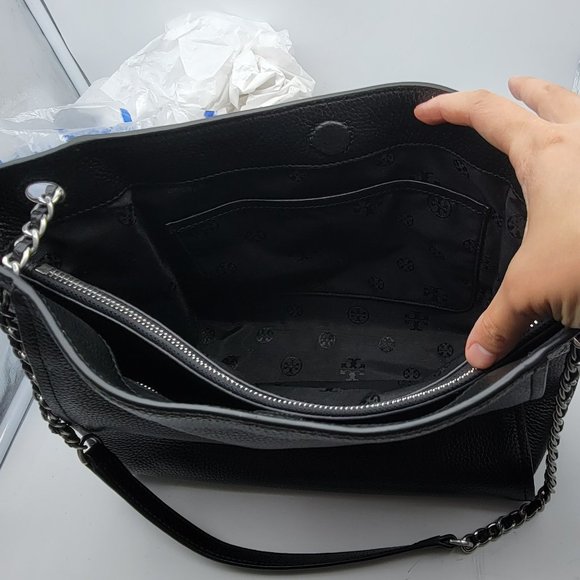 Tory Burch Britton Small Slouchy Tote Black Leather - Picture 7 of 8